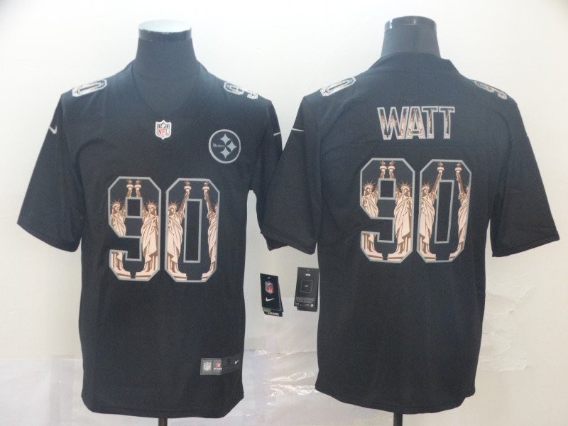 Men Pittsburgh Steelers Football #90 T J Watt Black Vapor Statue Of Liberty Limited NFL Jersey->nba hats->Sports Caps